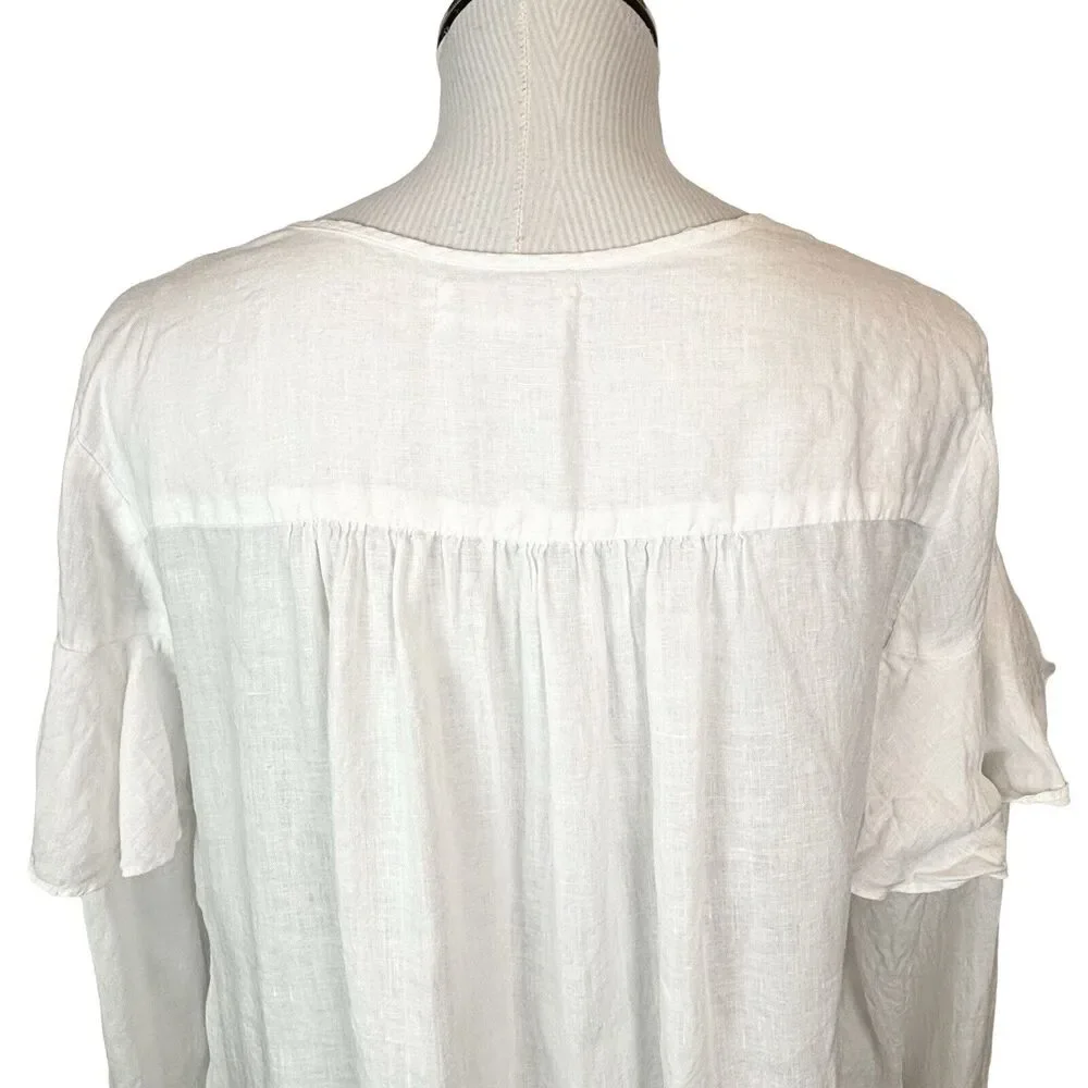 Velvet Womens Linen Tyra Ruffled Long-Sleeve Peasant Boho Top‎ Sz Large White - Picture 9 of 13
